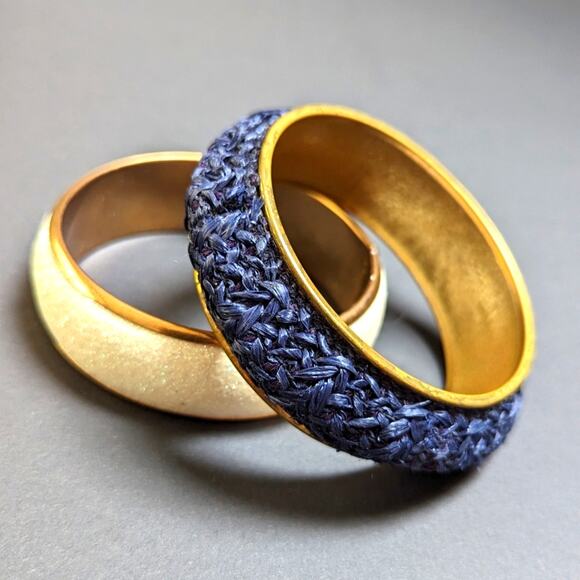 Vintage Boho Natural Woven Textured Brass Bangle Bracelet Set - Picture 1 of 5